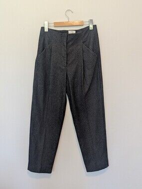 Aritzia Wilfred Wool Cashmere Pleated Trousers Grey Pinstripe Ankle Pants 4